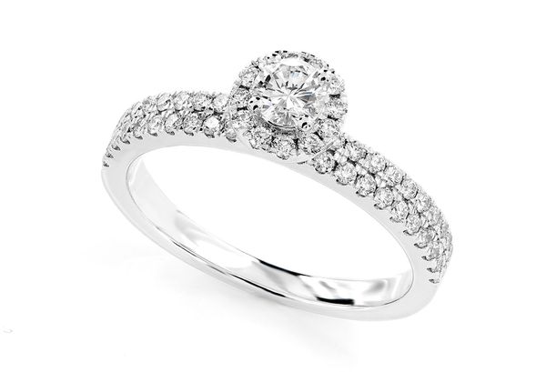 Two Row Halo Diamond Engagement Ring 14k Solid Gold - All Natural - 0.66ctw 