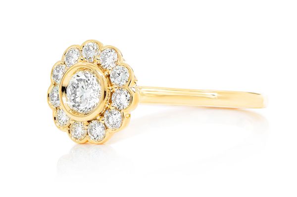 Flower Bezel Halo Diamond Ring 14k Solid Gold 0.65ctw