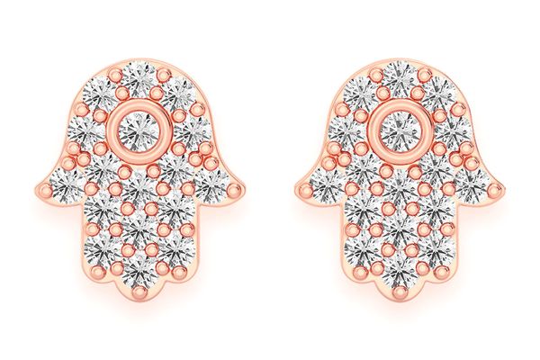 Hamsa Stud Diamond Earrings 14k Solid Gold 0.20ctw