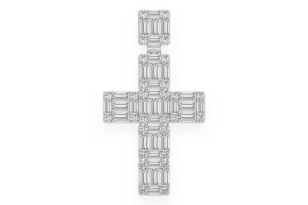  Baguette Cross Diamond Pendant 14k Solid Gold 1.80ctw