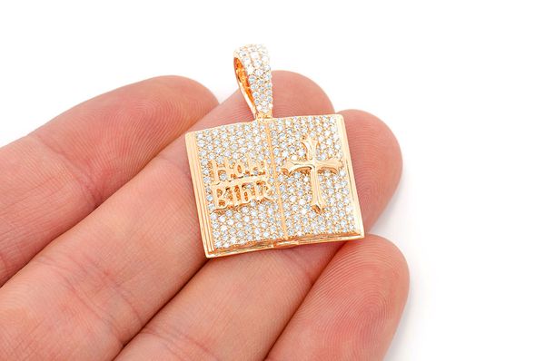 Open Bible Book Diamond Pendant 14k Solid Gold 2.00ctw