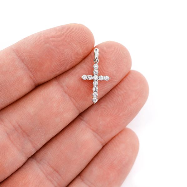 One Row Miracle Set Diamond Cross Pendant 14k Solid Gold 0.12ctw