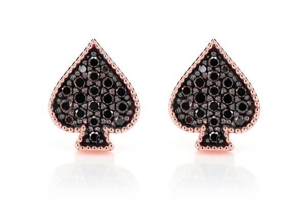 Spade Playing Card Diamond Stud Earrings 14k Solid Gold 0.30ctw