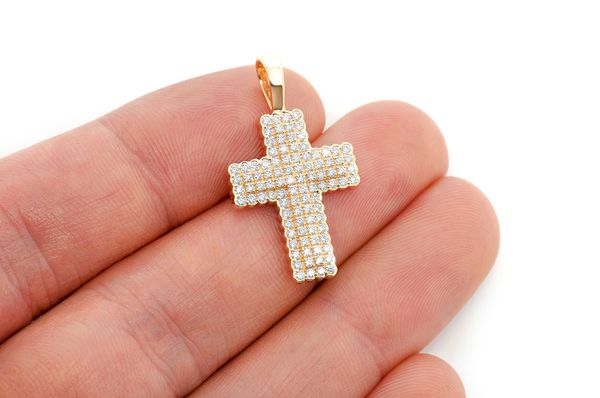 Icebox Bezel Border Cross Diamond Pendant 14k Solid Gold .90ctw