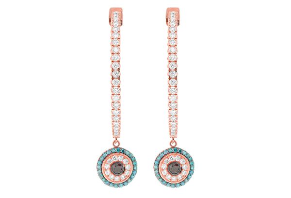 Evil Eye Round Dangling Diamond Hoop Earrings 14k Solid Gold 2.20ctw