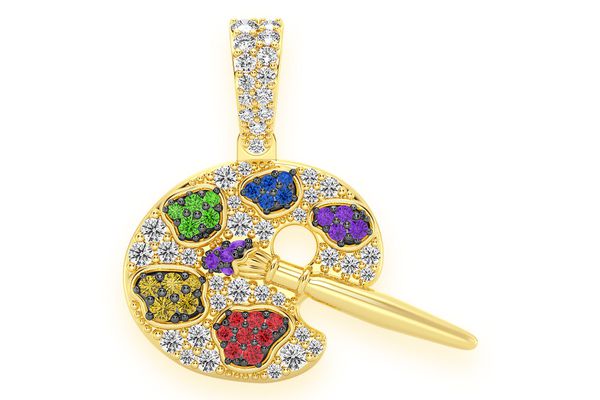 Artist Painter Palette Diamond Pendant 14k Solid Gold 0.60ctw