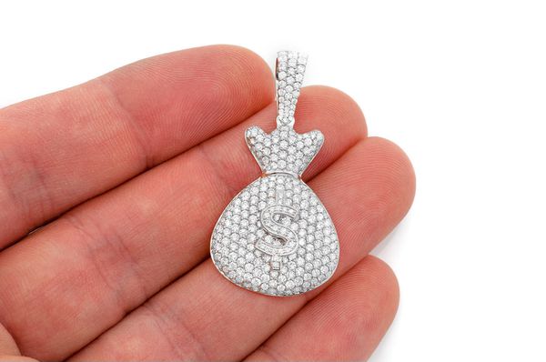 Money Bag Diamond Pendant 14k Solid Gold 3.33ctw