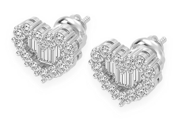 Heart Baguette Stud Earrings Solid Gold 14k .80ctw 