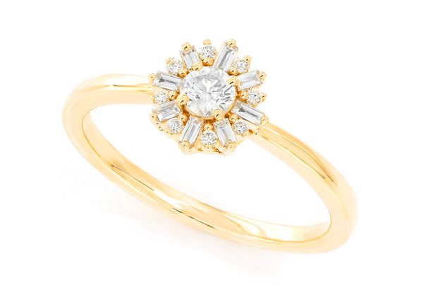 Round Floral Baguette Diamond Ring 14k Solid Gold 0.35ctw