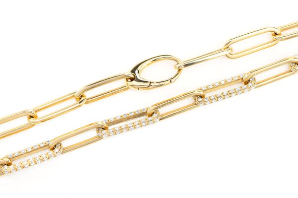 Alternating Elongated Diamond Rolo Link 18" Necklace 14k Solid Gold 5.35ctw