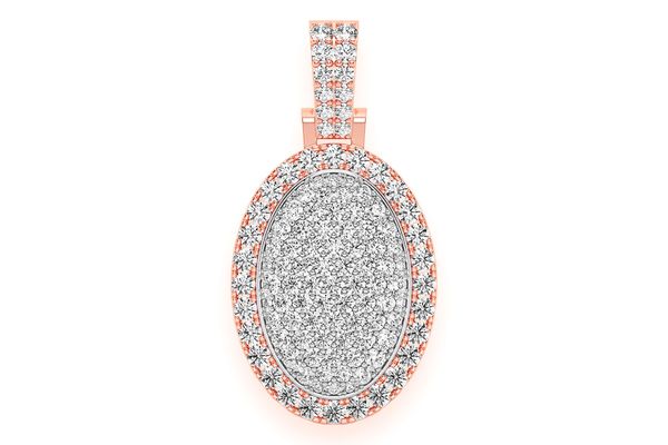 Oval Pillow Double Layer Diamond Pendant 14k Solid Gold 2.50ctw