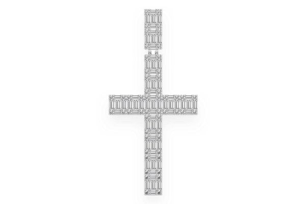 Baguette Cross Diamond Pendant 14k Solid Gold 5.00ctw