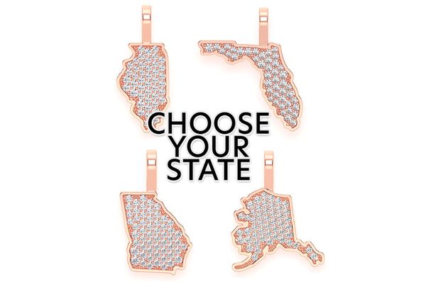 Choose Your State Diamond Pendant 14k Solid Gold 0.20ctw