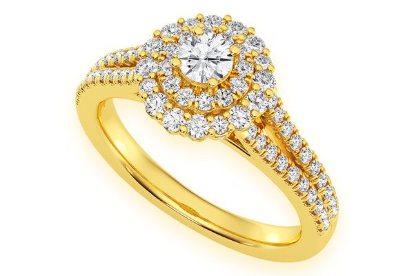 0.75ctw - Round Double Halo Split Shank - Diamond Engagement Ring - All Natural