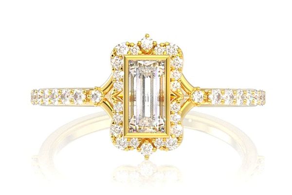 Portrait Style Baguette Diamond Engagement Ring 14k Solid Gold - All Natural - 0.50ctw