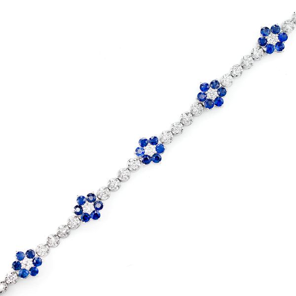 Diamond And Sapphire Five Flower Tennis Bracelet 14k Solid Gold 0.50ctw