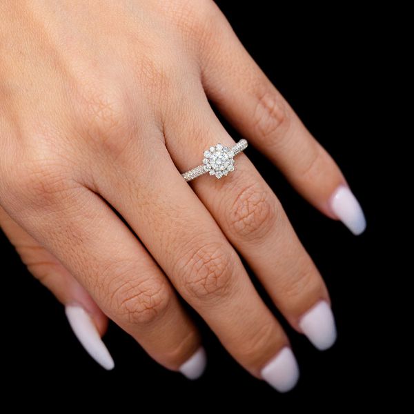 Flower Burst Pave Band Diamond Engagement Ring 14k Solid Gold - All Natural - 1.05ctw