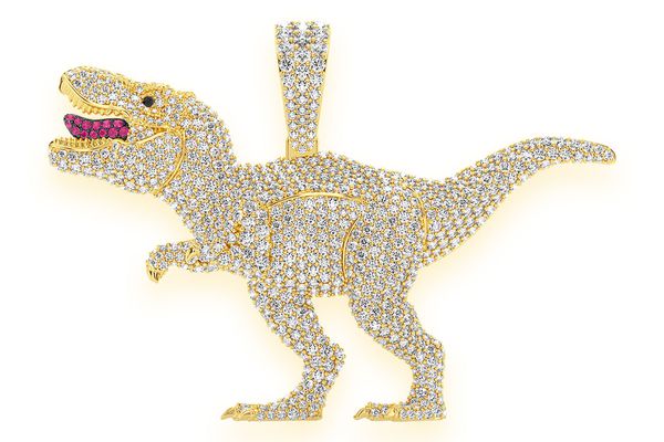 T-Rex Dinosaur Diamond Pendant 14k Solid Gold 6.50ctw