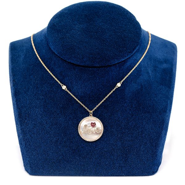 Mother Of Pearl Love Disc Halo Diamond Pendant Attached Necklace 14k Solid Gold 3.00ctw