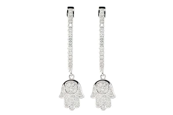 Hamsa Dangling Diamond Hoop Earrings 14k Solid Gold 1.85ctw 