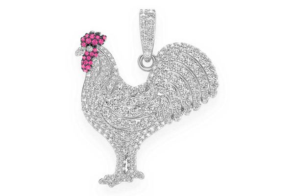 Rooster Ruby & Diamond Pendant 14k Solid Gold 2.25ctw