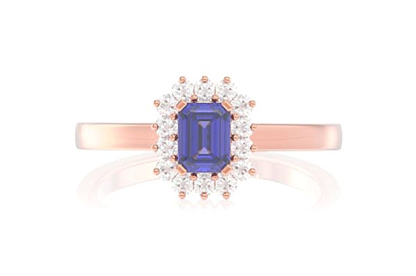 0.30ct Sapphire Emerald Shape & Diamond Halo Engagement Ring 14k Solid Gold 0.40ctw