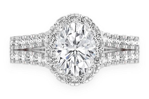 Sphinx - 1.00ct Oval Solitaire - Two Row Split Scallop - Diamond Engagement Ring - All Natural Vs Diamonds