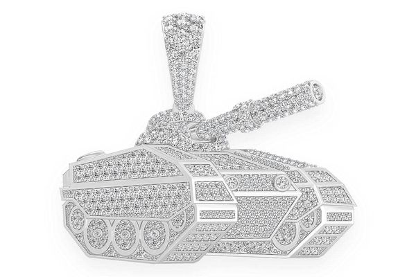 Armored Combat Tank Diamond Pendant 14k Solid Gold 4.25ctw