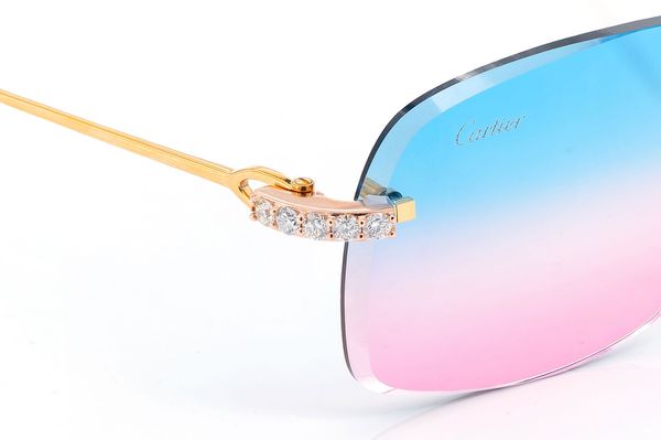 Cartier Glasses Iced Out Diamonds Rimless - Blue Pink Fade Lens - 3.00ctw - Rose Gold