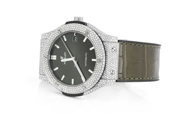 Hublot Classic Fusion Steel - 6.00ctw Fully Iced Out Green Dial & Band