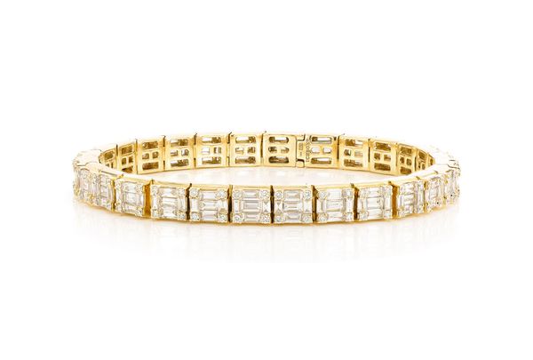 Baguette & Round Link Diamond Bracelet 14k Solid Gold 9.25ctw