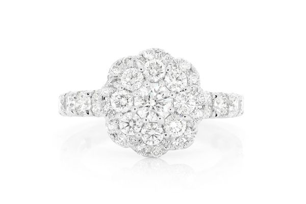 2.00ctw - Round Floral Cluster Double Halo - Diamond Engagement Ring - All Natural