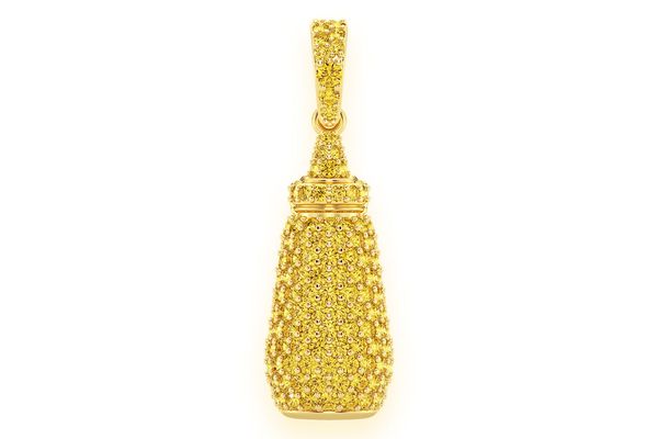 Mustard Bottle Yellow Diamond Pendant 14k Solid Gold 0.90ctw