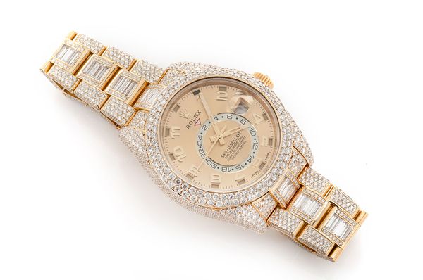 Rolex Sky Dweller 42MM 18k Yellow Gold (326938) - 23.90ctw Fully Iced Out