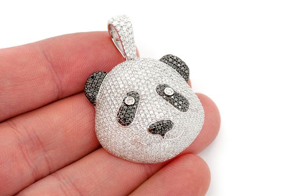 Panda Face White & Black Diamond Pendant 14k Solid Gold 5.50ctw