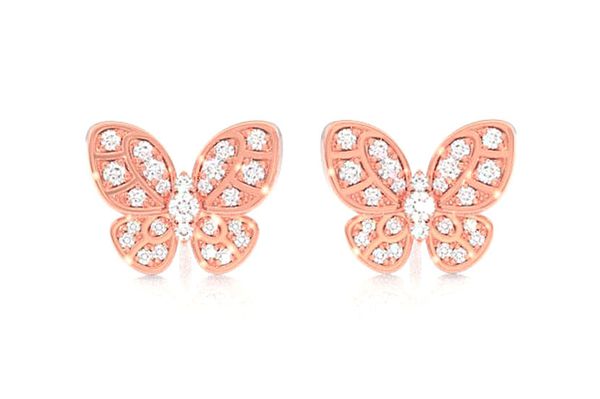 Intricate Butterfly Stud Diamond Earrings 14k Solid Gold 0.35ctw