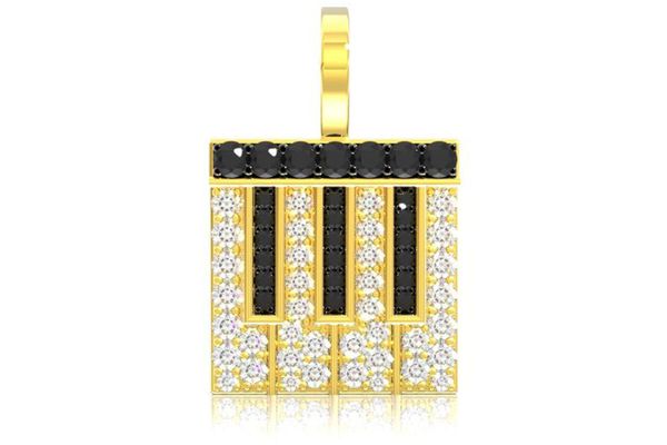 Piano Black & White Diamond Pendant 14k Solid Gold 0.75ctw