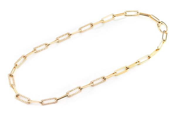 Alternating Elongated Diamond Rolo Link 18" Necklace 14k Solid Gold 5.35ctw