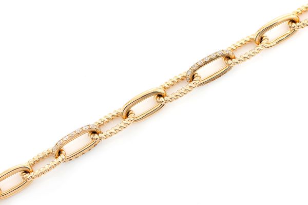 Pave Elongated Rolo Bracelet 14k   .70ctw