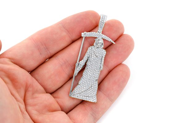 Grim Reaper Diamond Pendant 14k Solid Gold 4.50ctw