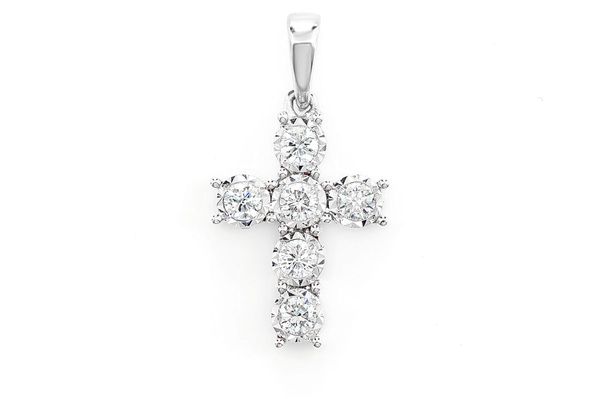 Six Stone Miracle Set Diamond Cross 14k Solid Gold 0.20ctw