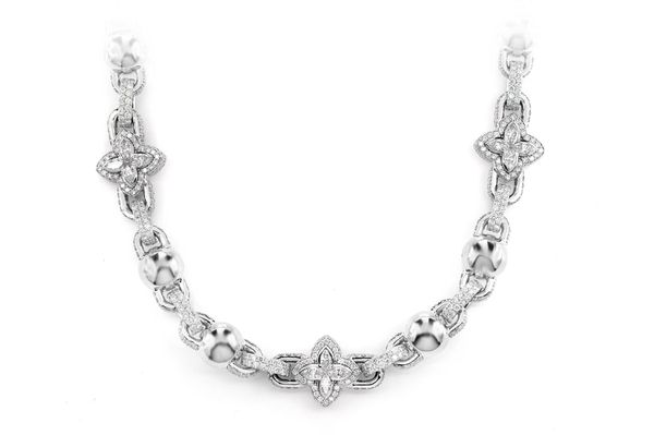 Marquise Flower Diamond Chain 14k Solid Gold 36.10ctw