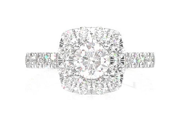 1.25ctw Round Solitaire - Square Scallop Halo Diamond Engagement Ring