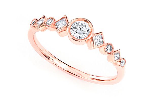 9 Stone Round & Princess Diamond Ring 14k Solid Gold 0.35ctw