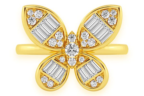 Butterfly Diamond Ring 14k Solid Gold 0.70ctw