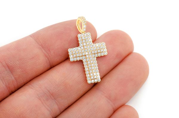 Half Bezel Cross Diamond Pendant 14k Solid Gold 0.75ctw