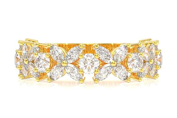 1.00ctw Marquise Diamond Round Flower Band Ring 14k Solid Gold