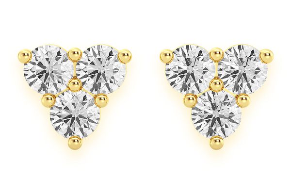 Three Stone Stud Diamond Earrings 14k Solid Gold 0.20ctw