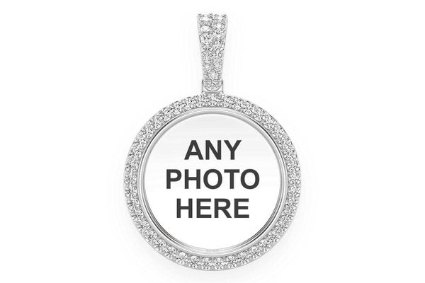 Round Picture Memory Diamond Pendant 14k Solid Gold 0.50ctw