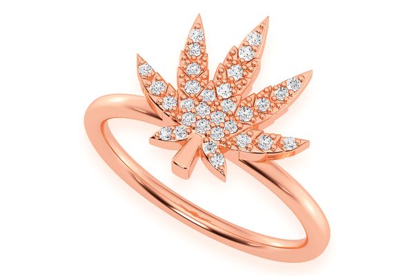 Cannabis Leaf Diamond Ring 14k Solid Gold 0.15ctw